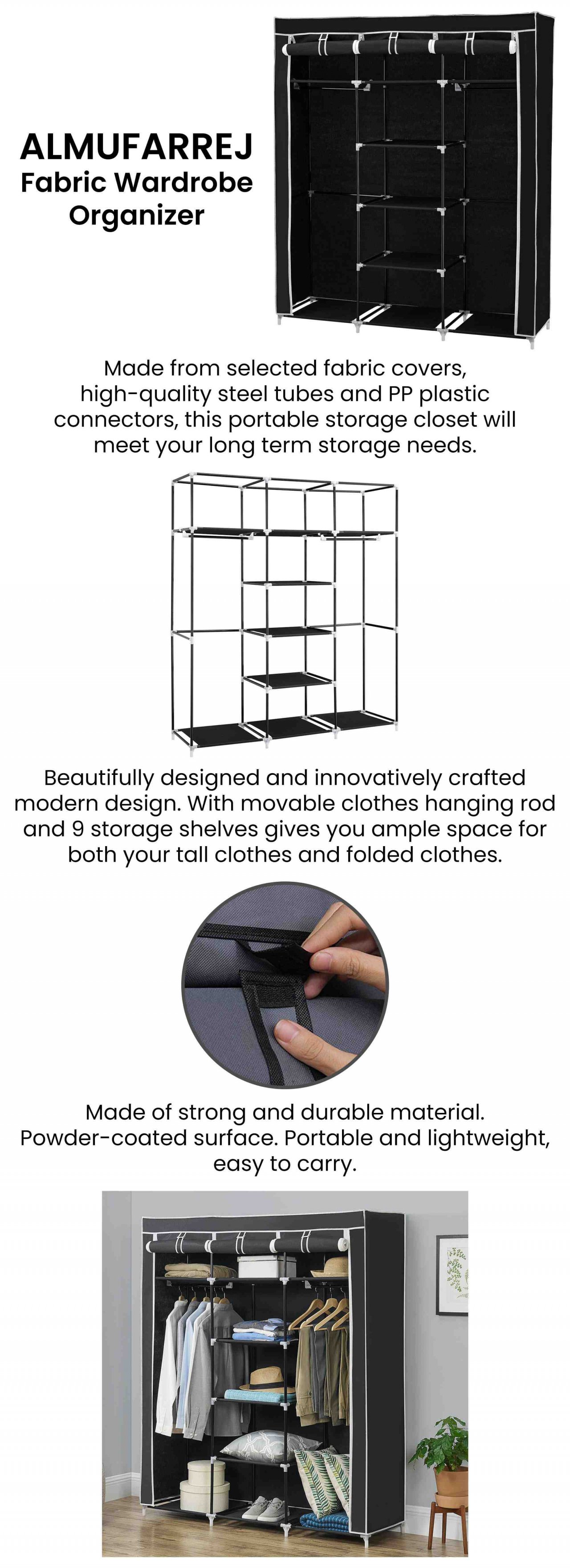 almufarrej fabric wardrobe organizer black